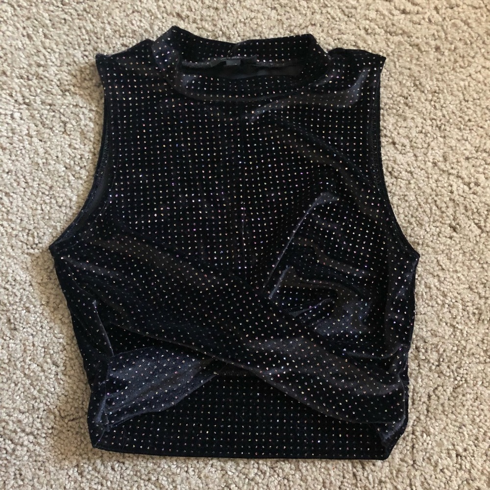 TopShop black Velvet Crop Top